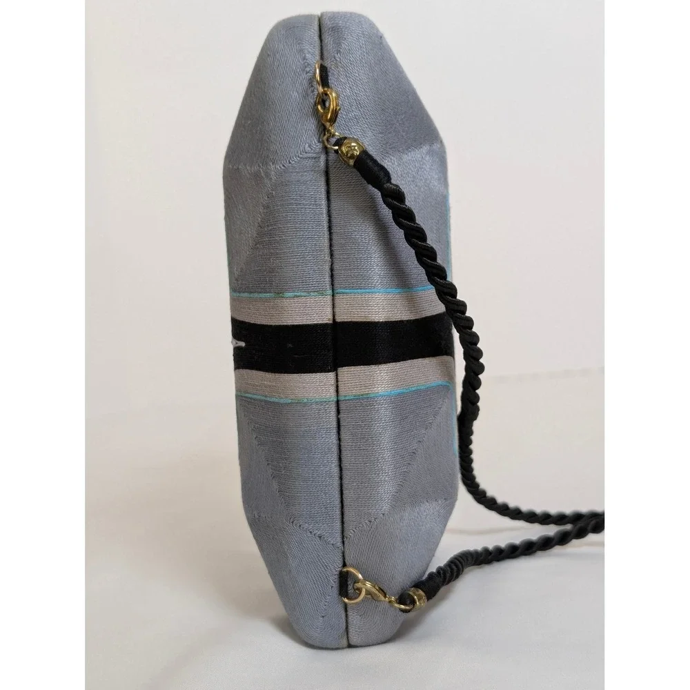 Beatriz Cheska Cross Clutch Embroidery Evening Bag Grey Black Geometric Handmade